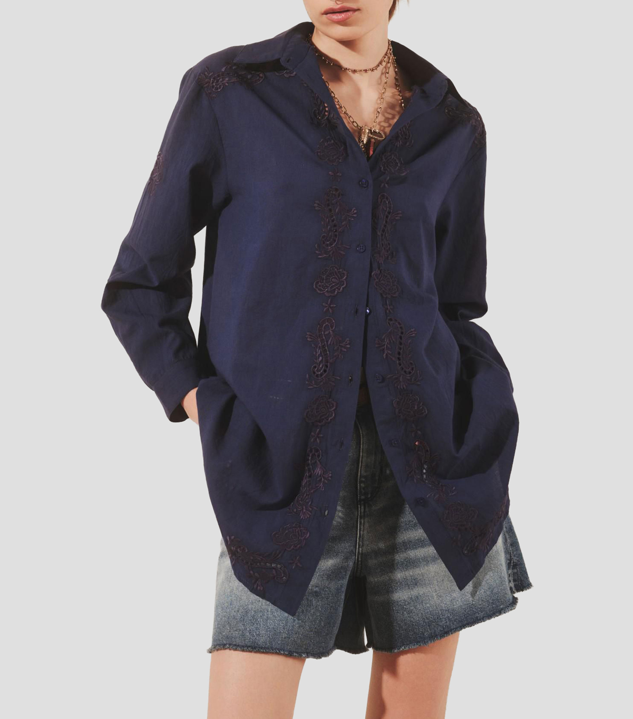 Camisa lisa manga larga Mujer